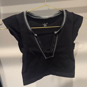 Urban Outfitters Black Ribbed Top with Gray Detail